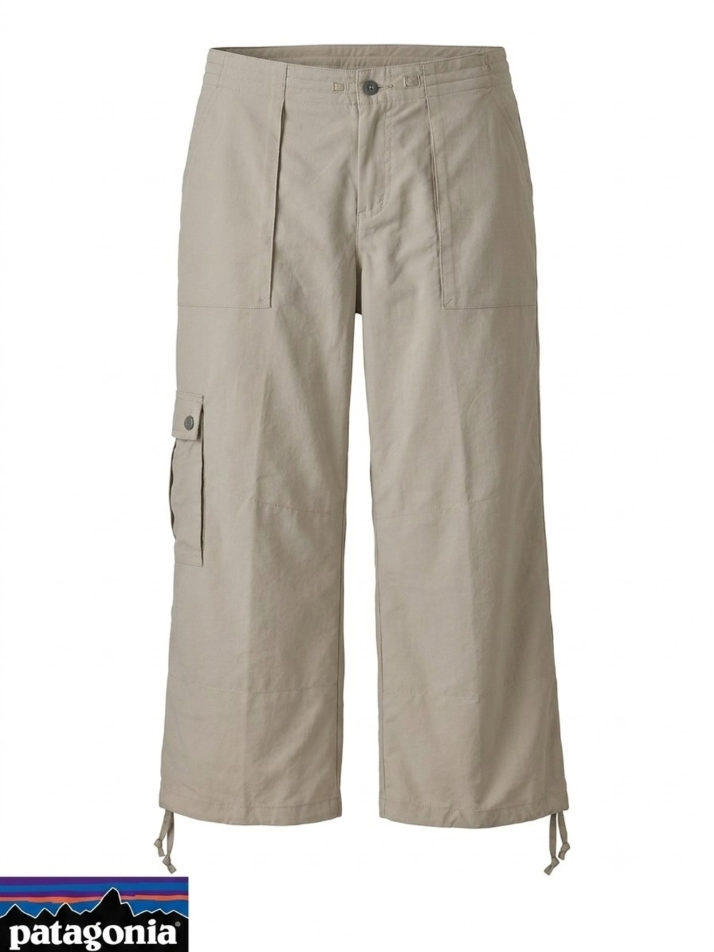 Patagonia Stand Up Capri Pants Womens Tan Cargo Cotton Blend Hiking Crop Size 10